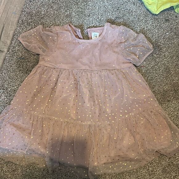 🖤2/$25 Baby Gap Blush dress with metallic stars - Picture 1 of 5